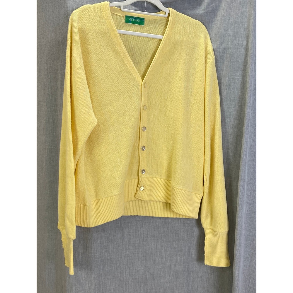 Vintage 80s On Course‎ Yellow Golf V-Neck Cardigan Preppy Grandpacore Retro M